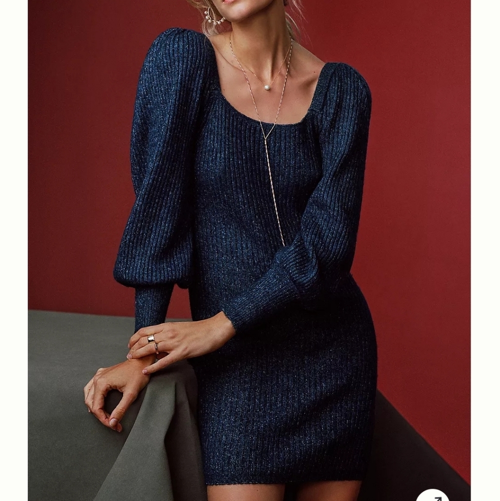 NWT! Anthropologie Asha Shimmer Mini Dress Blue